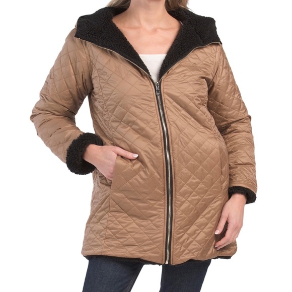 Kate Spade | NWT Black and Tan Reversible Faux Fur Quilted Jacket Size Small - Picture 3 of 9